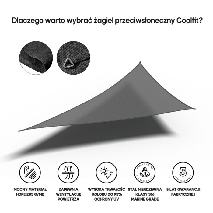 Żagiel – trójkąt 90° 5 x 5 x 7,1 m kolor Antracyt - obrazek 3
