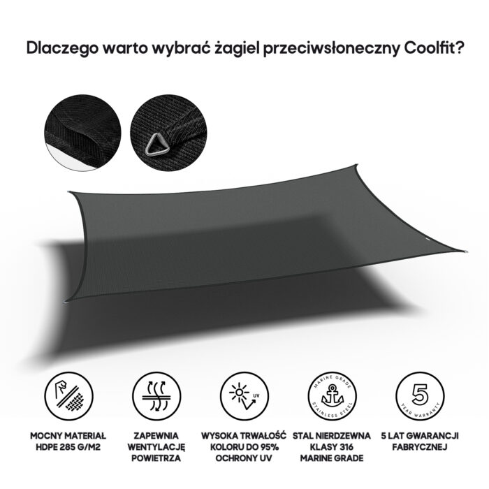 Żagiel – prostokąt 3 x 4 m kolor Czarny - obrazek 3