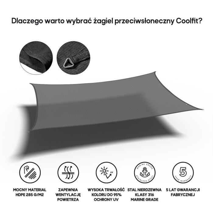 Żagiel – prostokąt 3 x 4 m kolor Antracyt - obrazek 3