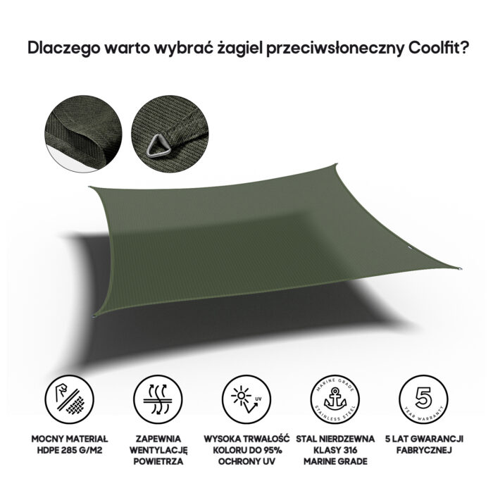 Żagiel – kwadrat 5 x 5 m kolor Oliwkowy - obrazek 3