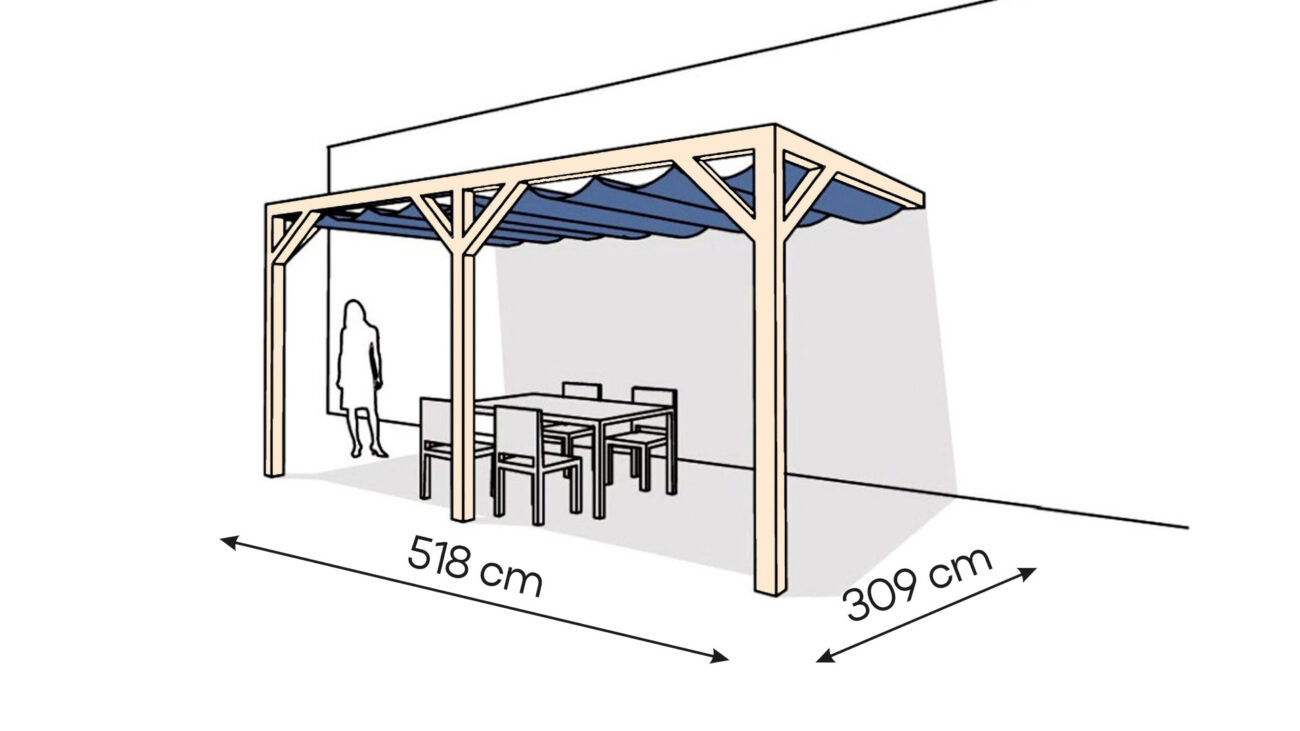 Pergola  PS2 drewno surowe 309 x 518 cm