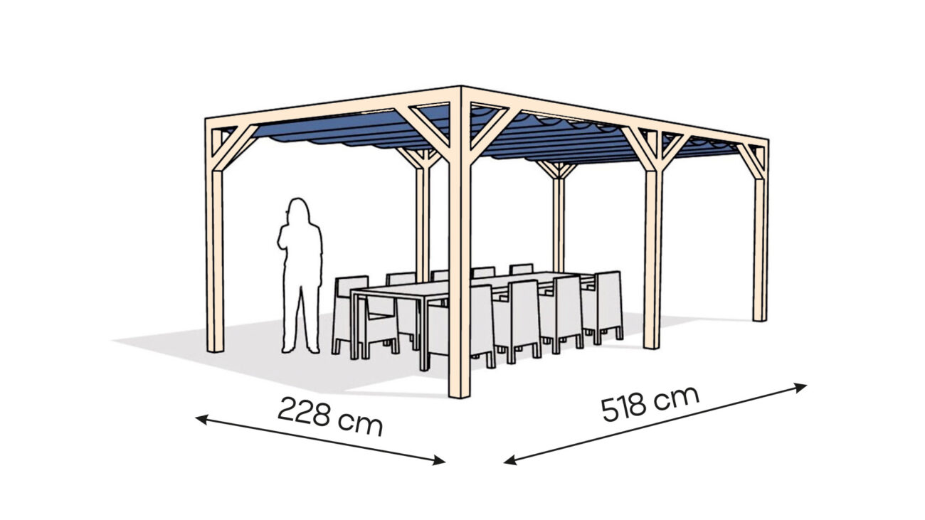 Pergola  PW drewno surowe 228 x 518 cm