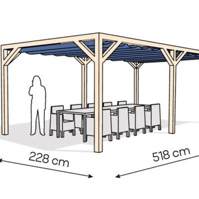 Pergola  PW drewno surowe 228 x 518 cm