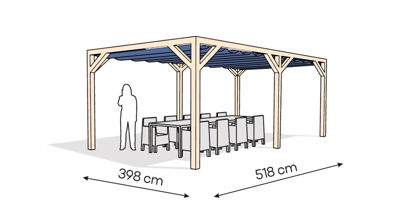 Pergola  PW drewno surowe 398 x 518 cm