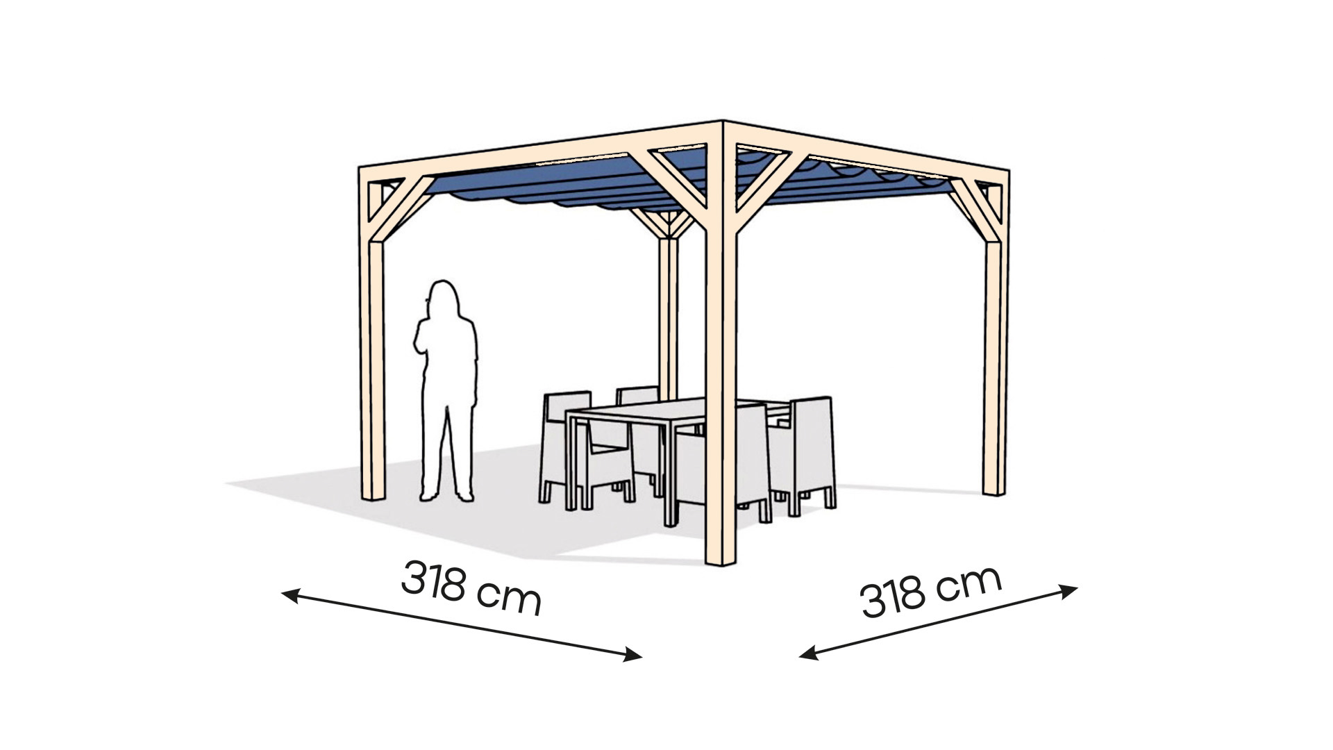 Pergola  PW drewno surowe 318 x 318 cm