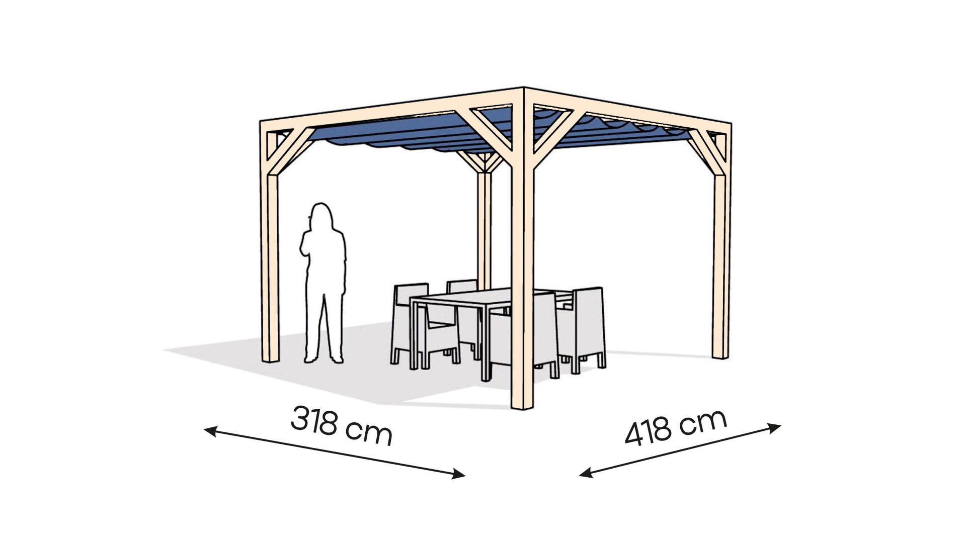 Pergola  PW drewno surowe 318 x 418 cm