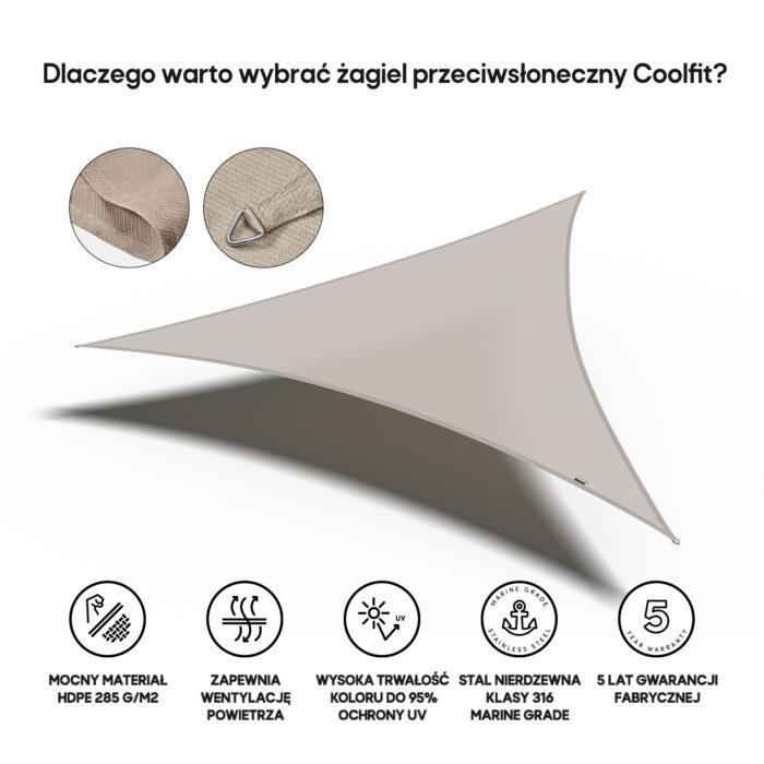 Żagiel – trójkąt 3,6 x 3,6 x 3,6 m kolor Szarobeżowy - obrazek 3